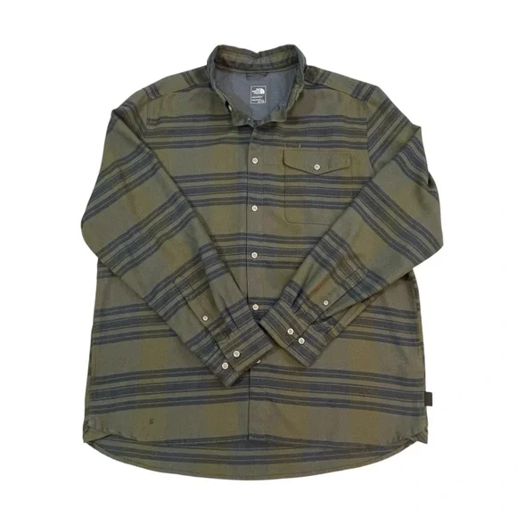 The North Face Men’s XL Thermocore Green Blue Plaid Flannel Button Up Casual - Picture 1 of 4